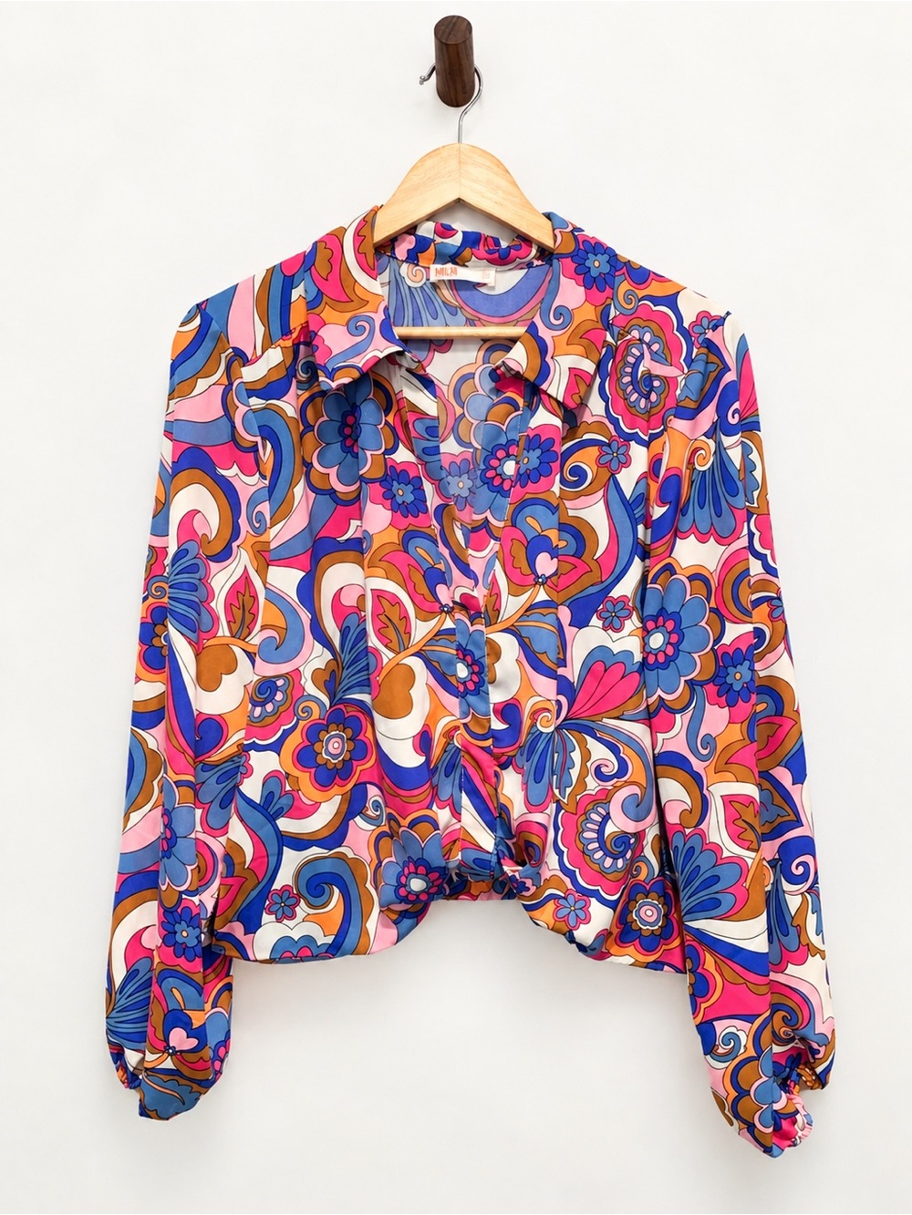 INTEMPO Retro Floral Paisley Tie-Front Blouse XXL